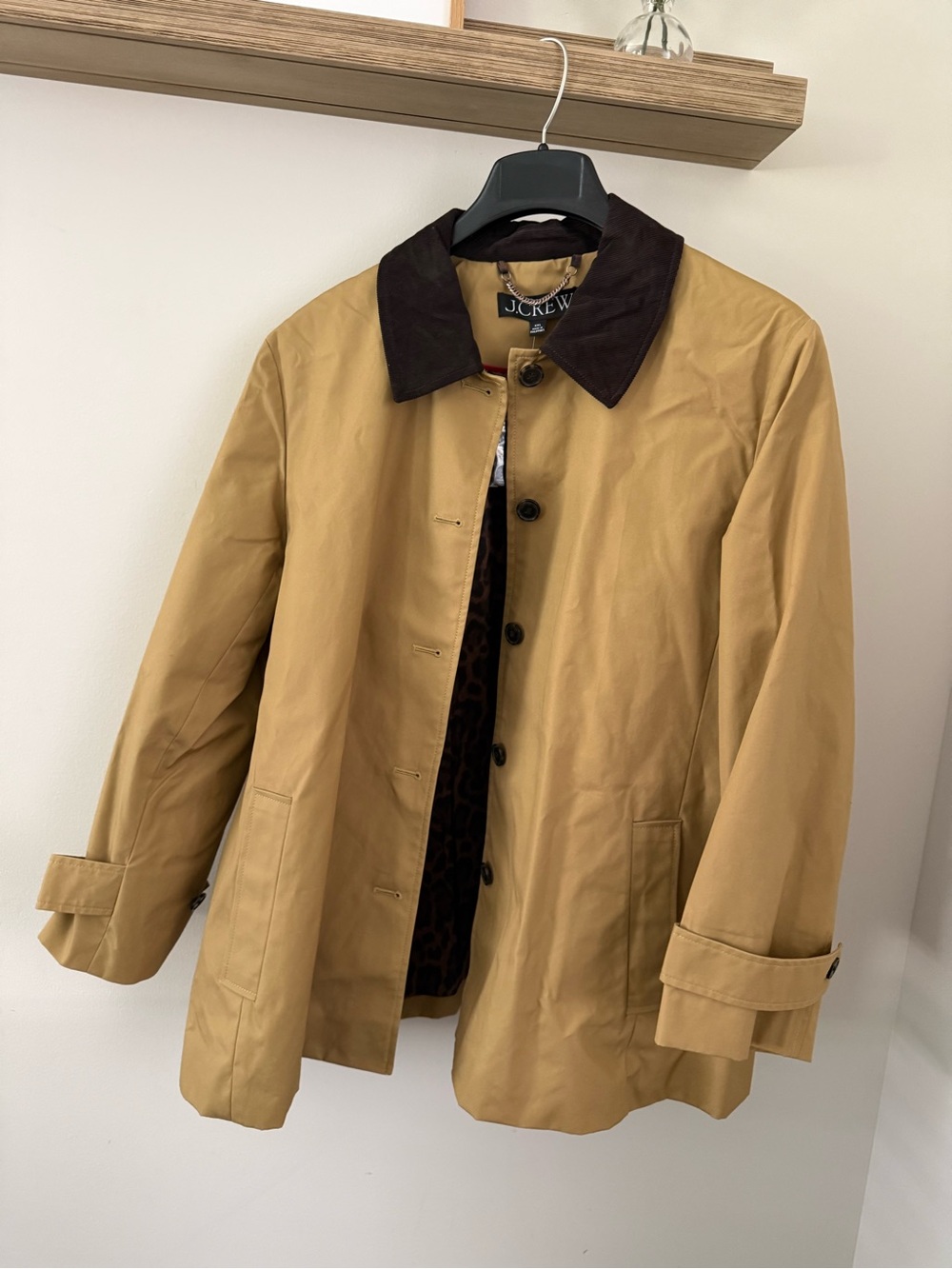 J. Crew Tan Trench Coat with Dark Brown Collar